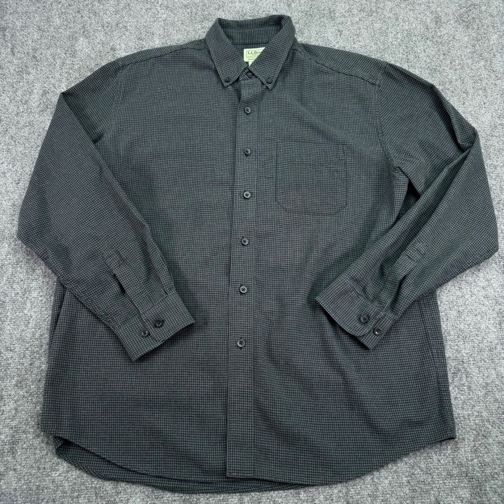 LL Bean Shirt Mens Large Wicked Good Flannel Houndstooth Traditional Button Down